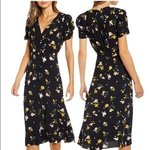 Chelsea28 Floral Ruched Sleeve Midi Dress Black XS